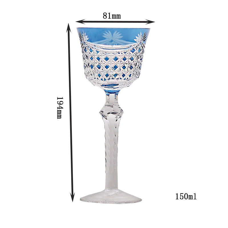 JP-100 Handcrafts Bohemian Hand Cut Wine Glass Goblet Smokey Blue Hock Glasses For Wedding Party Barware Home Tableware Decor
