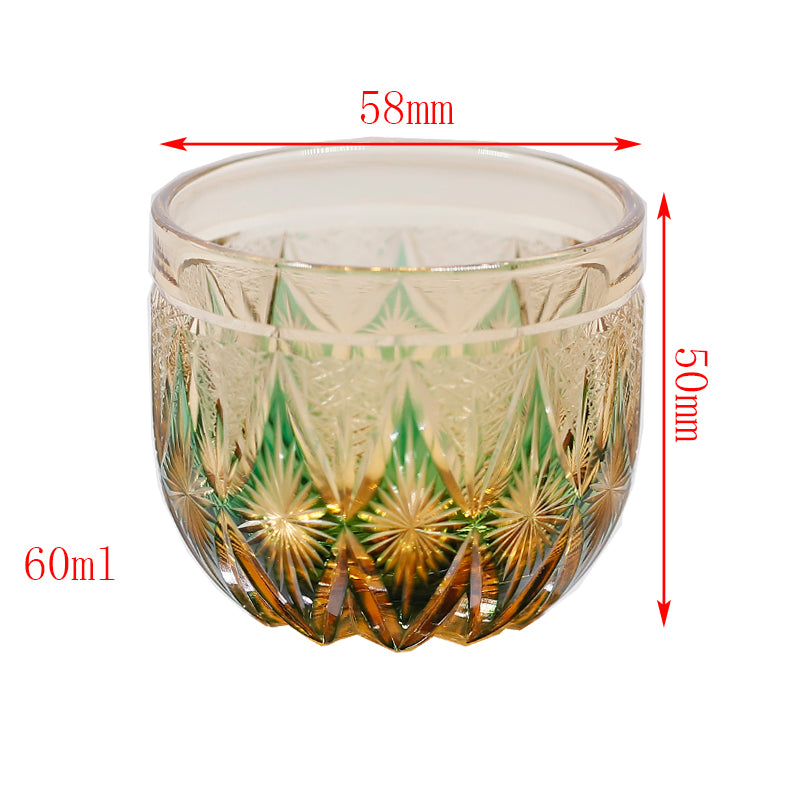 QJ-03 60ml Edo Kiriko‘s Sake Glass Cup Amber Green 2oz Korea Soju Glass Cup Shot Glass Guest Party Favors