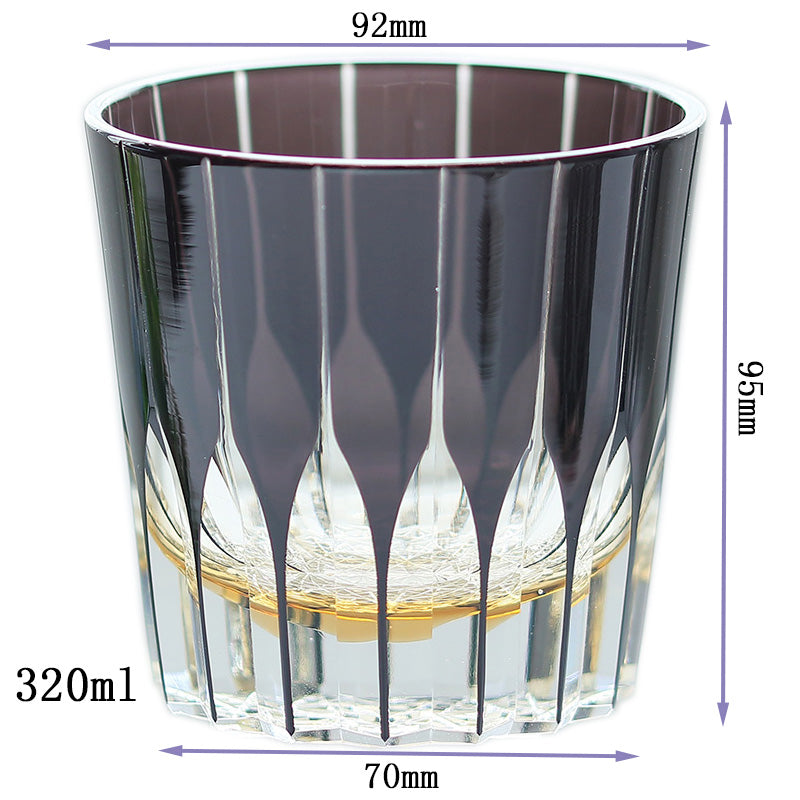 JP-050-2 New 11 oz Edo Kiriko Dark Purple Cased Glass Whiskey Old Fashioned Tumblers Hand engraved Asterism Patterns