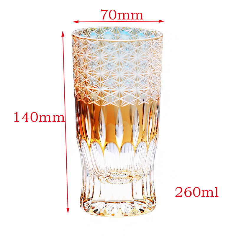 JP-004 Handcrafts Edo Kiriko Orange Cased Crystal Glass Cocktail Tumbler Beer Glass 260ml In Gift Box