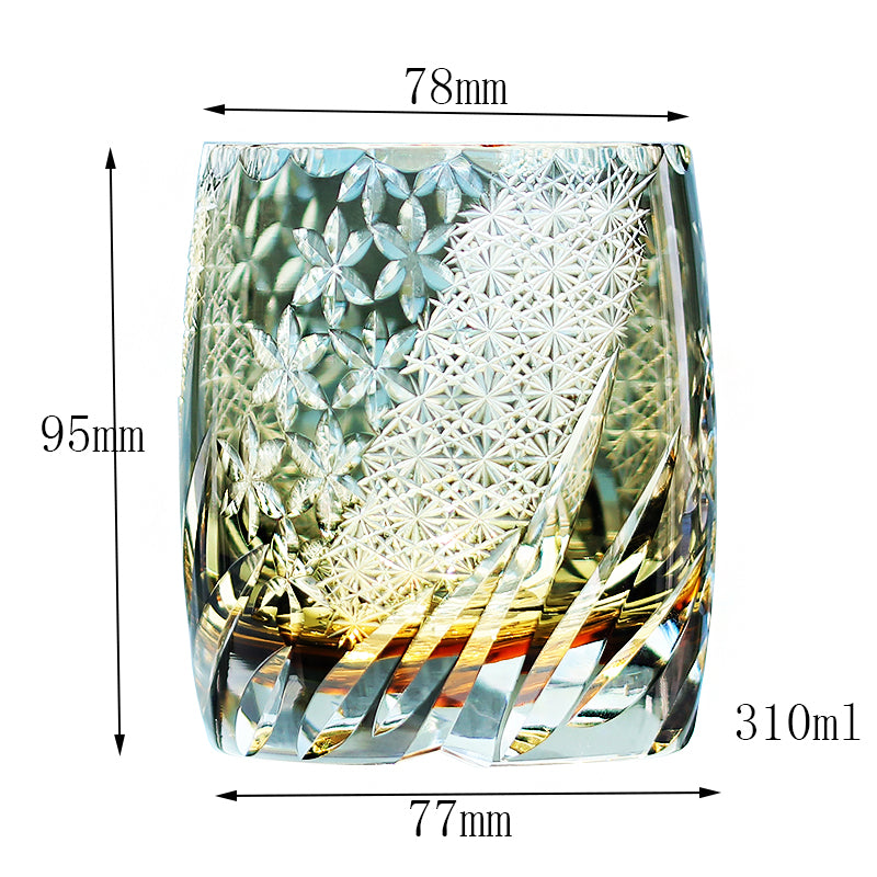 JP-067 310ml Edo Kiriko's Handcrafted Grey Whisky Glasses In Gift Box Hand Cut To Clear Old Fashioned Glasses'Theme "FENGHUAXUEYUE"