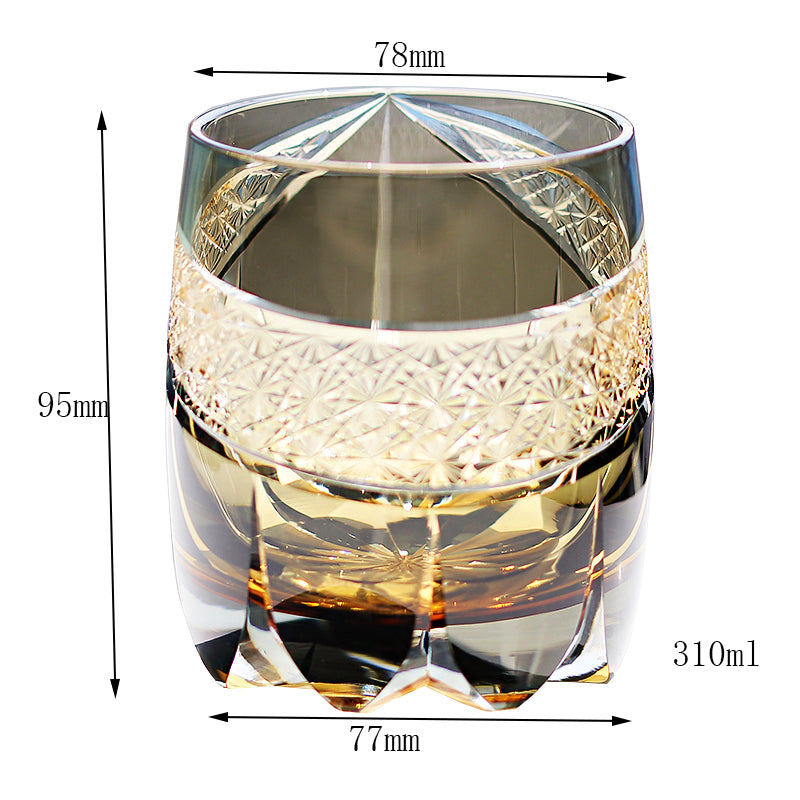 JP-065 310ml Grey Japanese Style Edo Kiriko Handcrafted Obsidian Lightning Whisky Glass Roundish With Gift Box