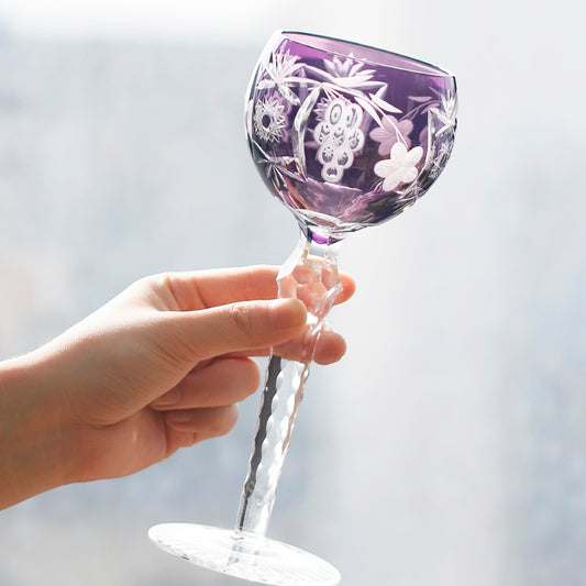 JP-099 240ml Handmade Purple Wine Glass Hock Water Glass Goblet Hand Cutting Grapes Deisgn