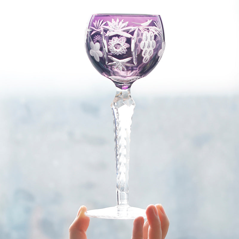 JP-099 240ml Handmade Purple Wine Glass Hock Water Glass Goblet Hand Cutting Grapes Deisgn