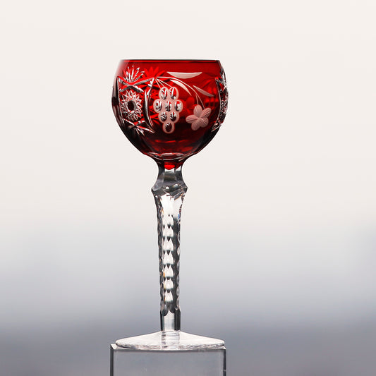 JP-099 240ml Handblown Ruby Red And Hand Cut Wine Glass Goblet Sunflower