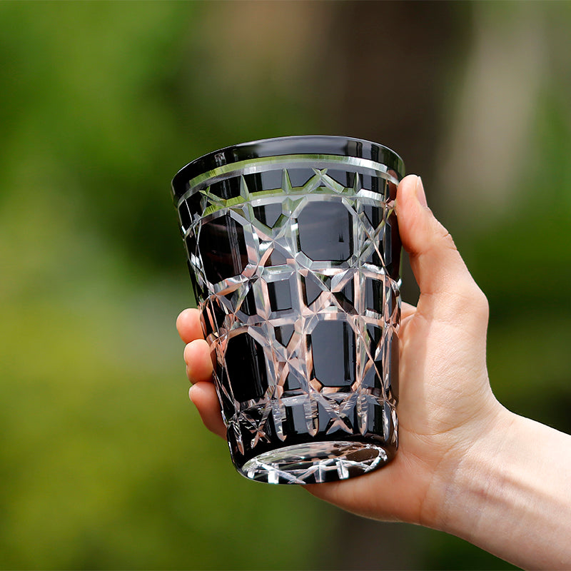 JP-045 Black overlaid Crystal Glass Highball Glass Tumblers With Engraved Diamond Pattern