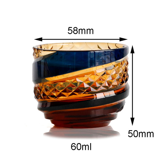 QJ-09 60 ML Japanese Style Blue Amber Colored Cold Sake Glass Chilled Sake Glass Edo Kiriko Shot Glass
