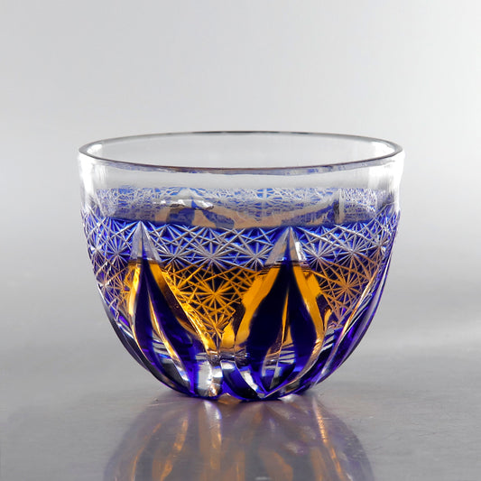 JP-020 45 ML Hand Cut To Clear Colored Glass Shot Glass Sake Cup With Engraved candela phoenix tail feathers pattern