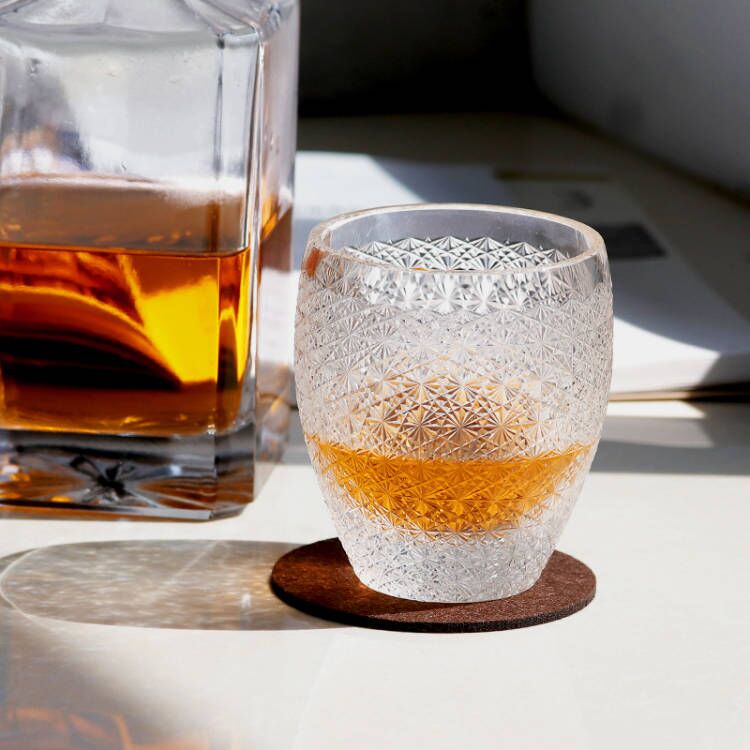 JP-088 Hand Cut Clear K9 Crystal Whiskey Rock Glasses Edo Kiriko Chrysanthemum 9oz 1PC