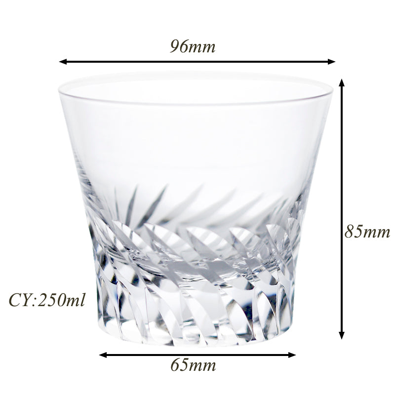 JP-068--#1 250 ml Sparkling Hand Cut Rotary Cross Pattern Lead Free Crystal Whiskey Glass Tumbler