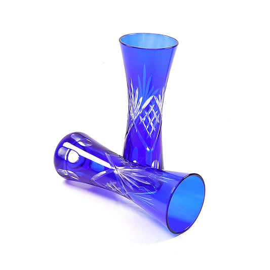 Small size Height:165mm Hand engraved and blue colored glass flower bud vase