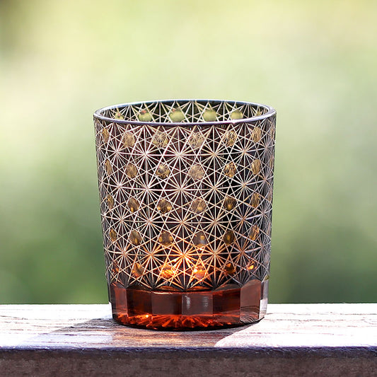 JP-022 Black and amber color cased Glass Whiskey Tumblers with classic Japanesque Hand cut design