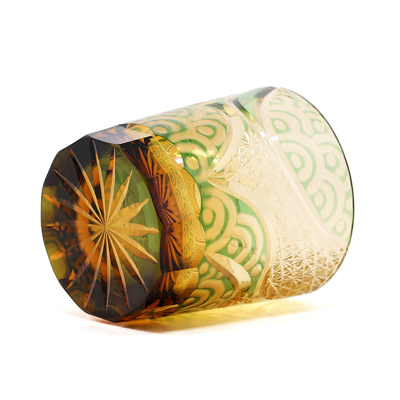Cloud Edo Kiriko Whiskey Glass Green 9oz