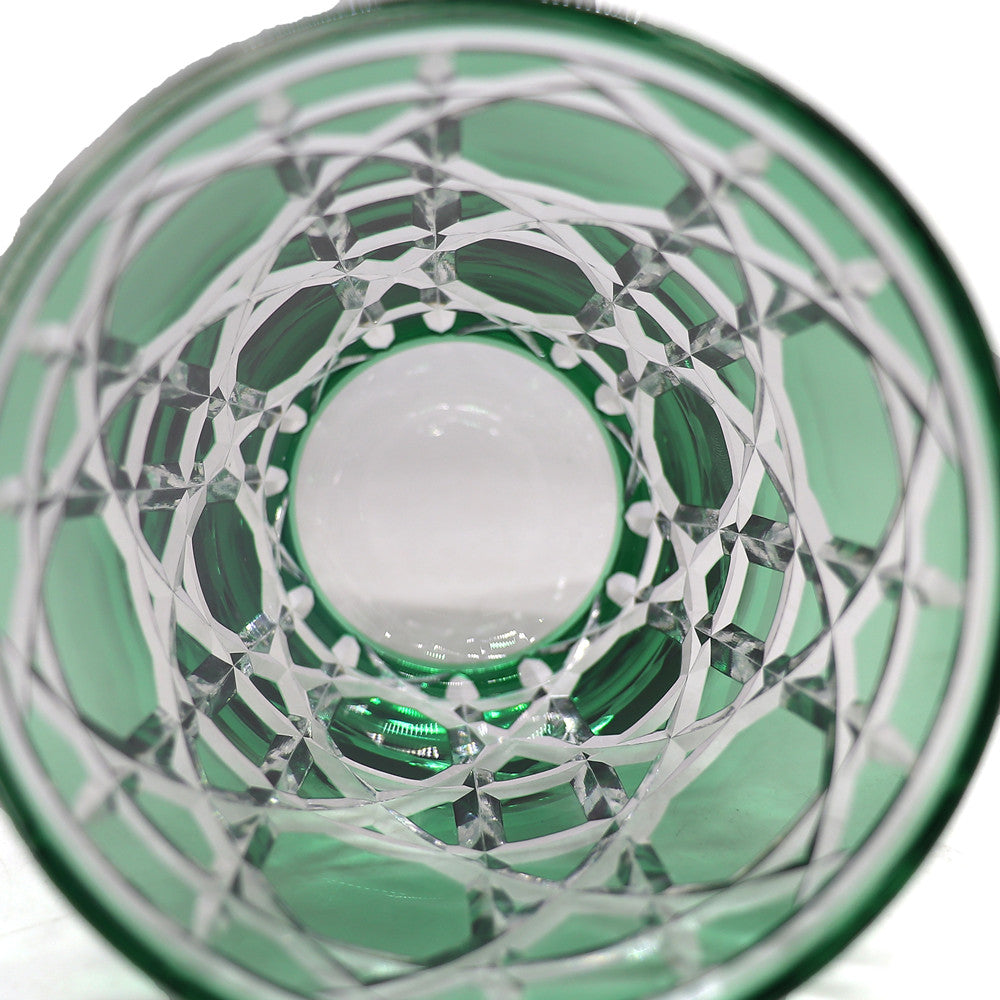 Diamond Cut Crystal Drinking Glass 10oz Green