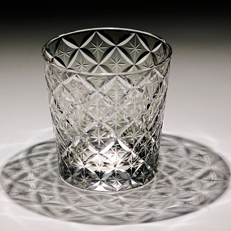 JP-051 32 cl Mouth Blown Smokey Grey Color Tinted Glass Water Whiskey Glass Tumblers---Hand engraved cross and stars