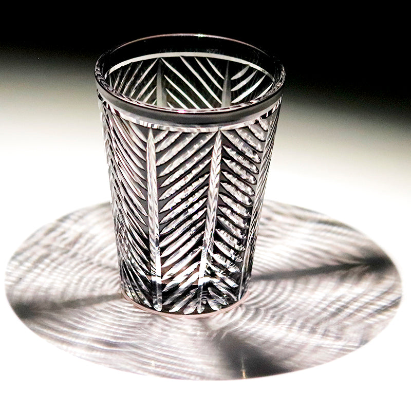 JP-046 Hand Engraved Cocktail Glass Highball Glass Black and Transparent overlaid Crystal Glass Highball Tumblers---Hand Cut To Clear Feather Design
