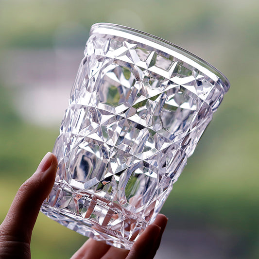 JP-045 Clear Crystal Glass Highball Glass Tumblers---Hand engraved big diamond Patterns