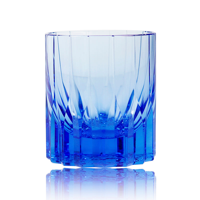 JP-091 200 ml Heavy and Thick Bottom Blue K9 Crystal Glass Tumblers---Hand engraved asterism Patterns