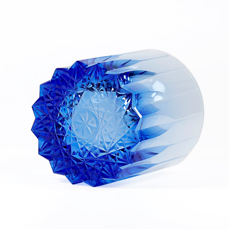 JP-091 200 ml Heavy and Thick Bottom Blue K9 Crystal Glass Tumblers---Hand engraved asterism Patterns