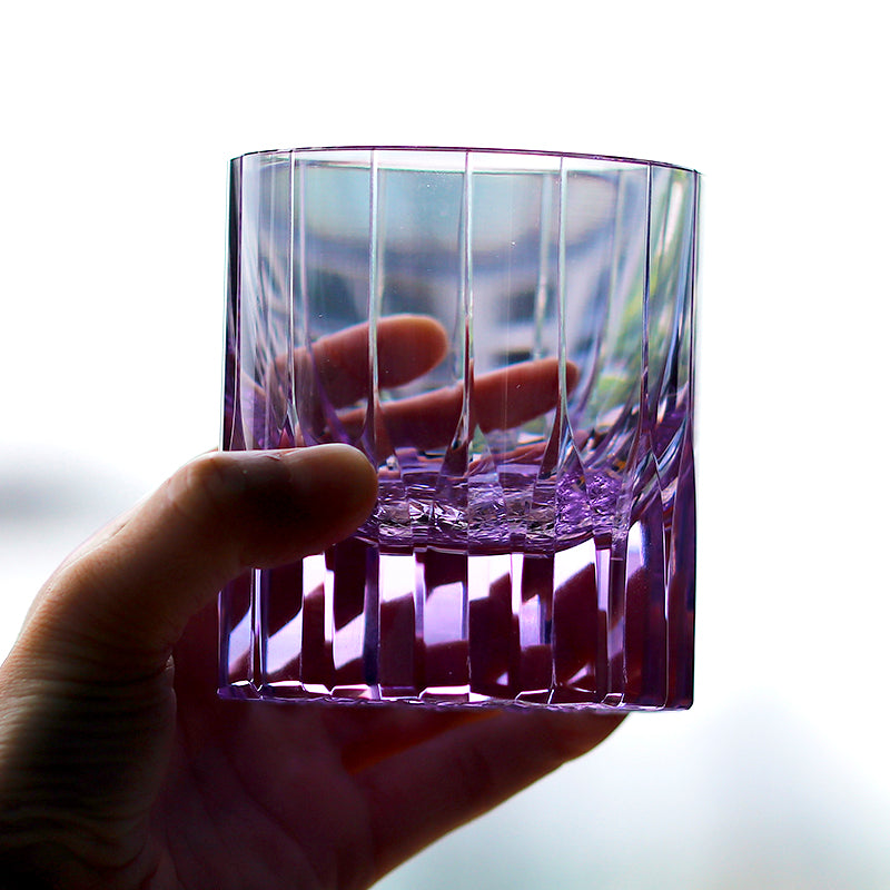 JP-091 200 ml Heavy and Thick Bottom Purple K9 Crystal Glass Tumblers---Hand engraved asterism Patterns