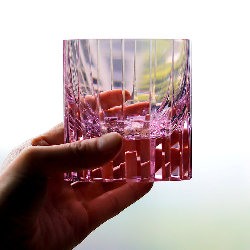 JP-091 200 ml Deep orgue bevel cuts Whiskey Tumbler Heavy and Thick Bottom Rock Glass Tumbler Pink K9 Crystal Glass Tumblers---Hand engraved asterism Patterns