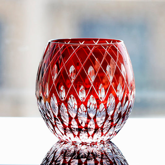 JP-061 330 ml Handmade Red Colored whisky glass tumbler with traditional handicraft cutting Raindrop design