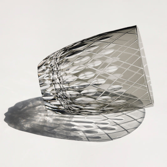 Top view of JP-062 30 cl Mouthblown Smokey Grey Highball Glass Tumblers With Hand Cut To Clear Cross & Raindrop Design - JINZHI GLASS crystal glassware