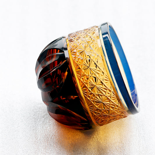 Starburst Edo Kiriko Blue & Amber 60ml Shot Glass