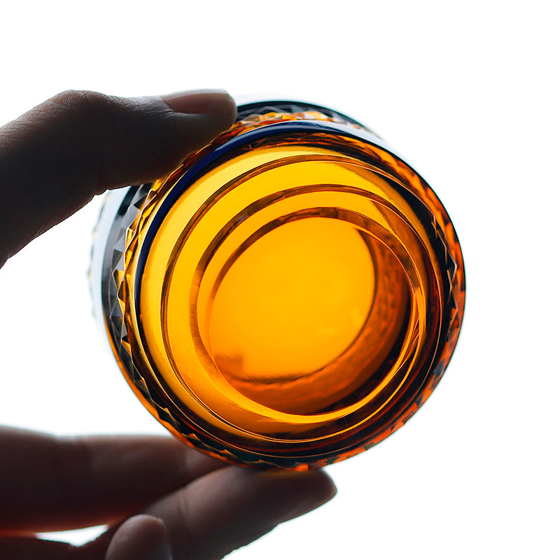 QJ-09 60 ML Japanese Style Blue Amber Colored Cold Sake Glass Chilled Sake Glass Edo Kiriko Shot Glass