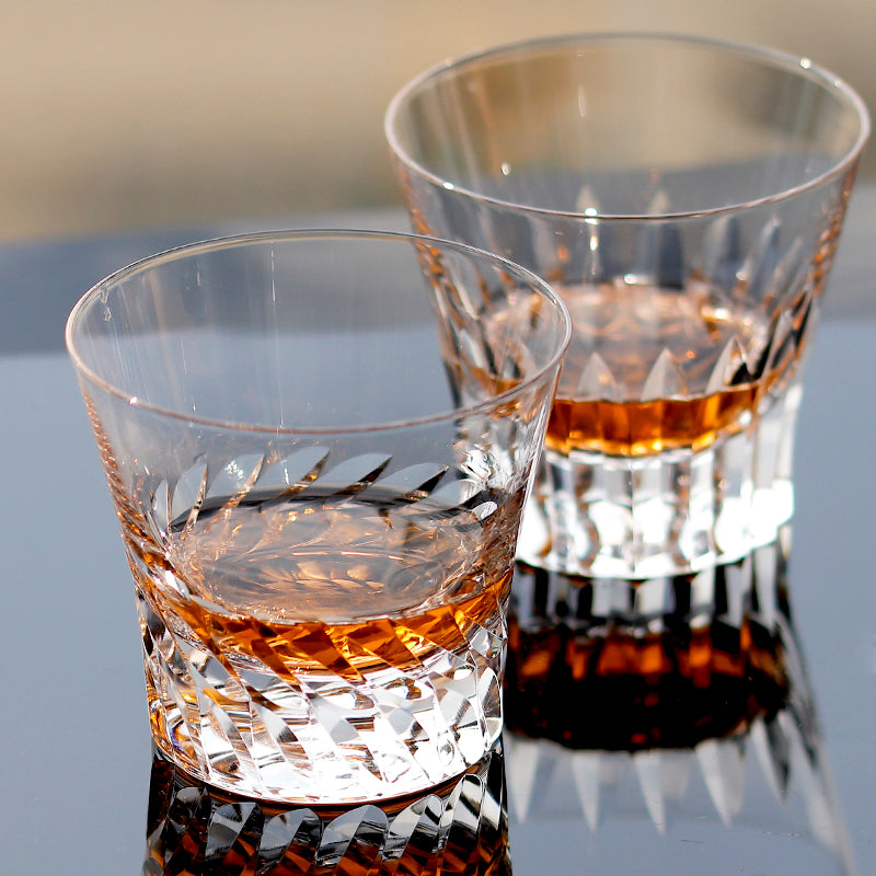 JP-068--#1 250 ml Sparkling Hand Cut Rotary Cross Pattern Lead Free Crystal Whiskey Glass Tumbler