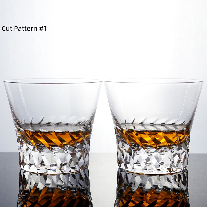 JP-068--#1 250 ml Sparkling Hand Cut Rotary Cross Pattern Lead Free Crystal Whiskey Glass Tumbler