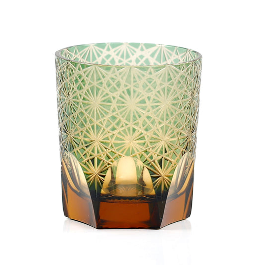 Chrysanthemum Edo Kiriko Whiskey Glass Green 9oz