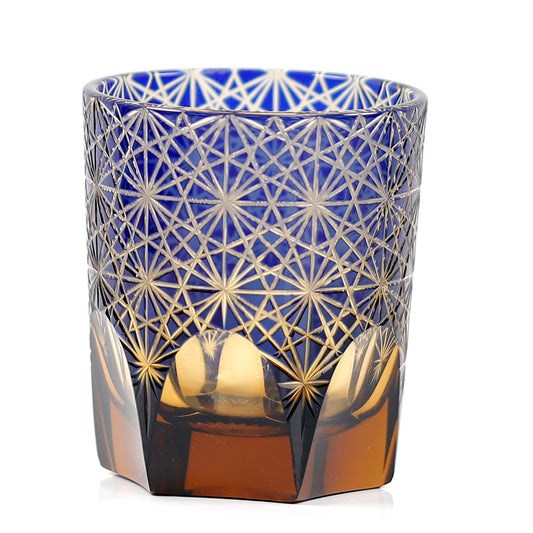 Chrysanthemum Edo Kiriko Whiskey Glass Blue 9oz