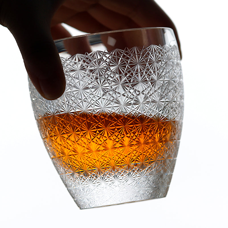 JP-088 Hand Cut Clear K9 Crystal Whiskey Rock Glasses Edo Kiriko Chrysanthemum 9oz 1PC