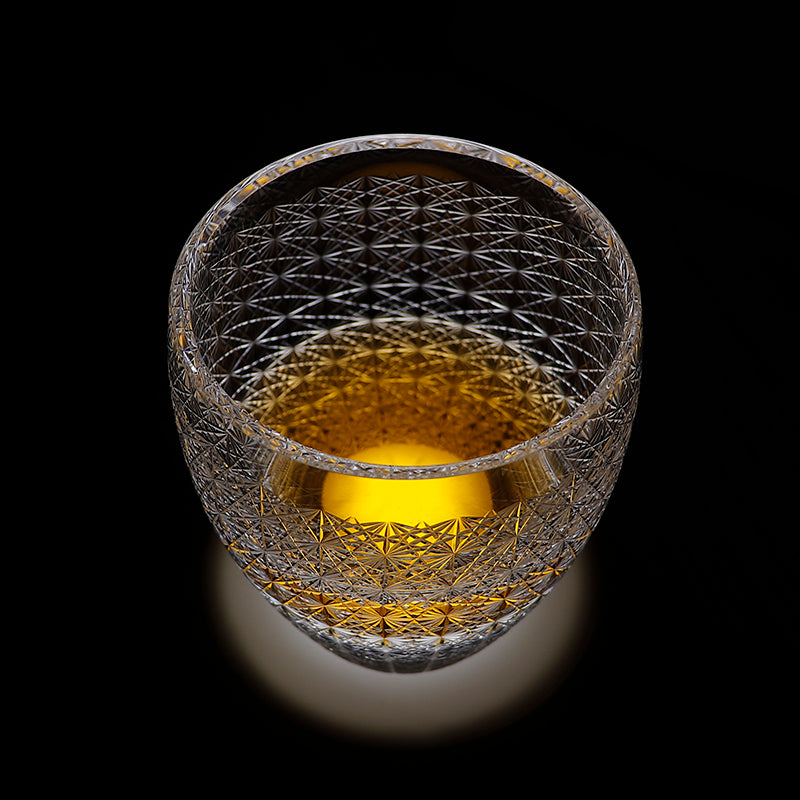 JP-088 Hand Cut Clear K9 Crystal Whiskey Rock Glasses Edo Kiriko Chrysanthemum 9oz 1PC