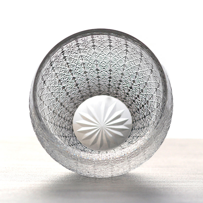 JP-088 Hand Cut Clear K9 Crystal Whiskey Rock Glasses Edo Kiriko Chrysanthemum 9oz 1PC