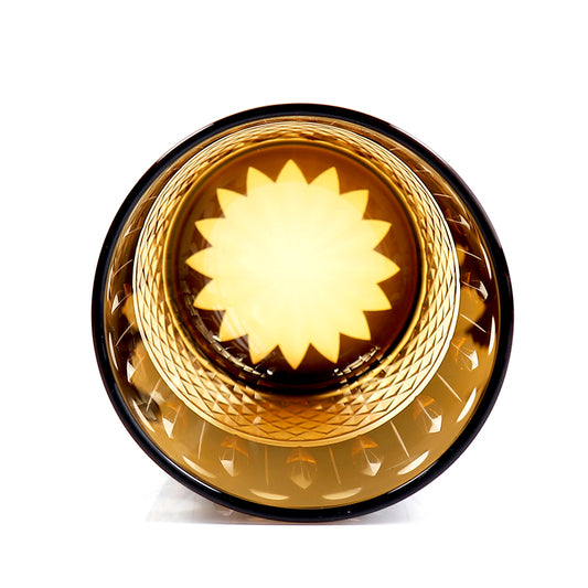 JP-093 8.5 oz Handcrafts Lotus Medium Cylinrical Tumbler Green and Amber Cased Glass Whiskey Tumblers with Hand Cut Lotus and Diamond Pattern