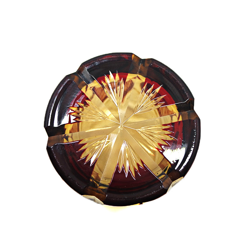 JP-020 25 CL Ruby Red and Amber Overlaid Glass Whiskey Tumbler With Hand Engraved candle flame Design