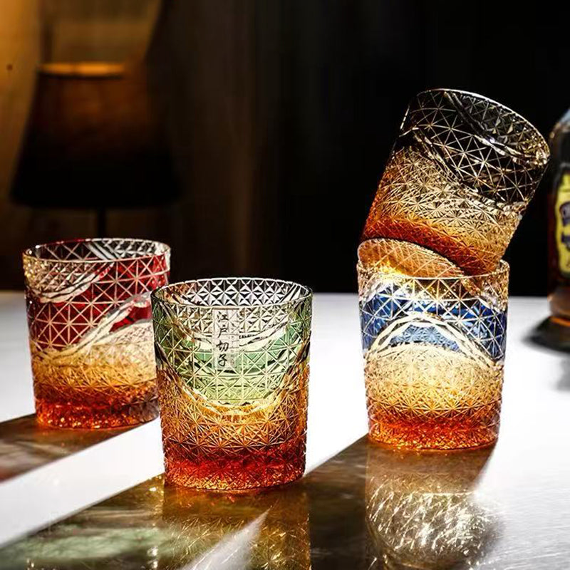 Edo Kiriko Mount Fuji Whiskey Glass 9oz