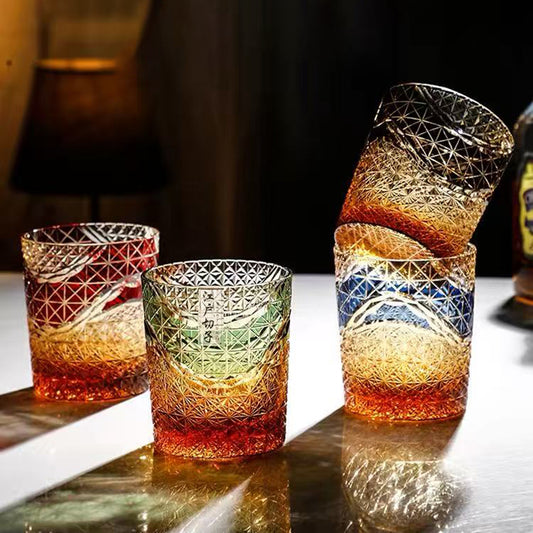 Edo Kiriko Mount Fuji Whiskey Glass 9oz
