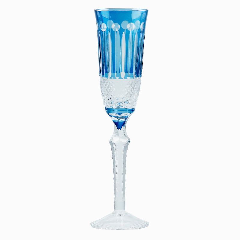 Champagne Flute 5oz Hand Cut Glass Stemware Ink Blue
