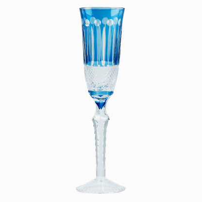 Champagne Flute 5oz Hand Cut Glass Stemware Ink Blue