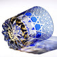JP-116  240ml Luxury Edo Kiriko's Old Fashioned Glass Cocktail Cup Clear Blue and Amber Cased Crystal Glass Whiskey Tumblers Hand Cutting Garlands of hexagons And Chrysanthemum Mesh