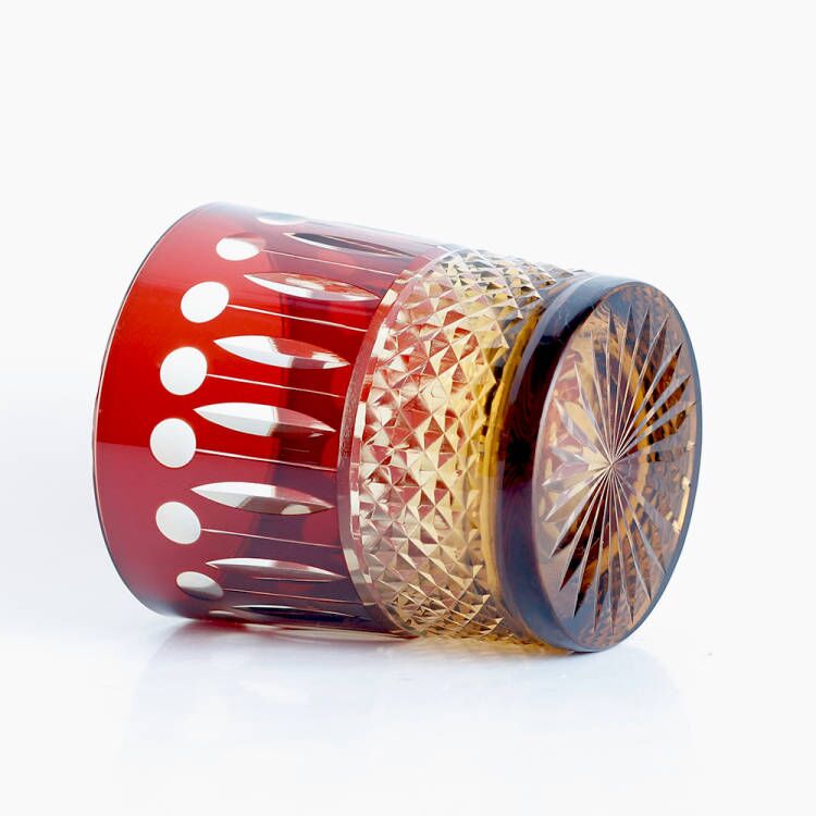 Bohemian Style Diamond Cut Whiskey Glass Red 9oz