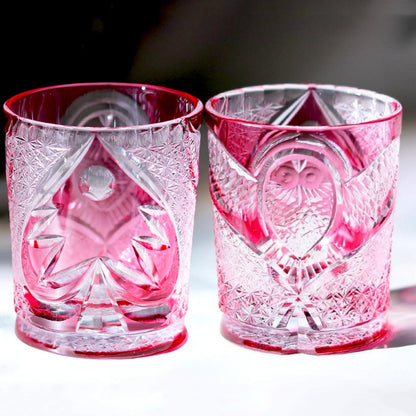 JP-125 250ml Gold Pink Japanese Style Edo Kiriko Whiskey Glasses Hand Cutting Owl and Christmas tree Design