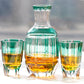 JP-058-2 Japanese Style Green Cased Glass Sake Glass Set Edo Kiriko‘s Bamboo Stem Design Sake Carafe And Sake Glass Cup