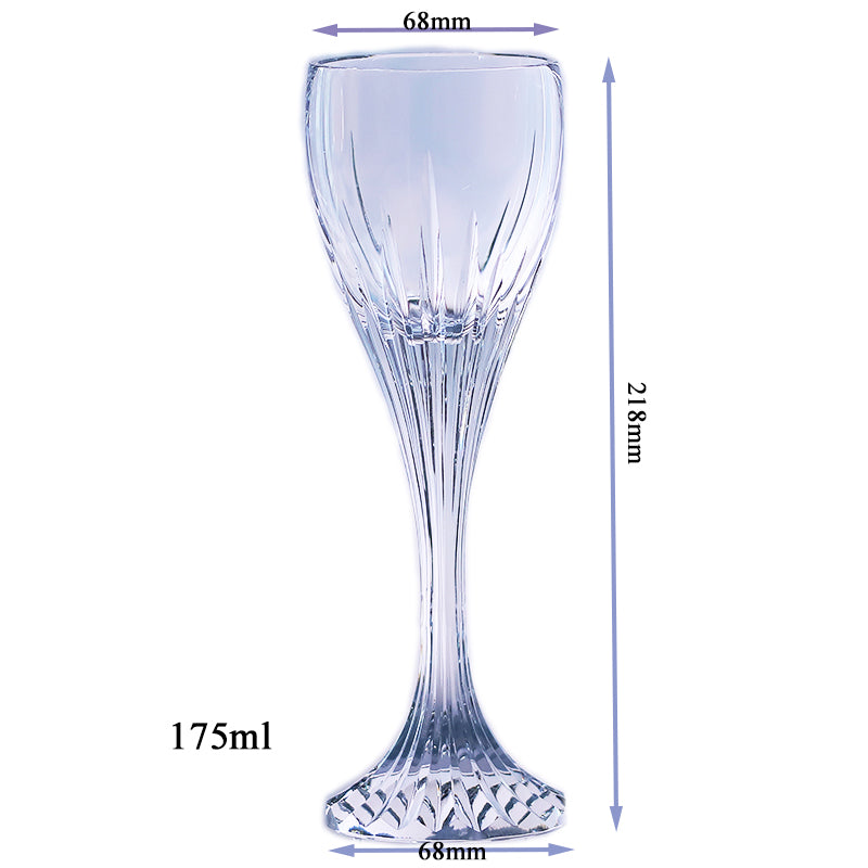 JP-085 175 ml Clear K9 Crystal Glass Champagne Flute With Hand Cut Etched Deep Orgue Bevel Design