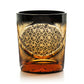 JP-030 250 ml Black and Amber Tinted Glass Whiskey Cup With Hand Cut Classic Chrysanthemum And Fans 2 different Design