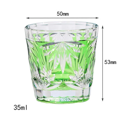QJ-06-2  35ml Hand Cut Bamboo Design Sake Glass Green Edo Kiriko soju shot glass for whiskey, vodka, tequila, chilled sake