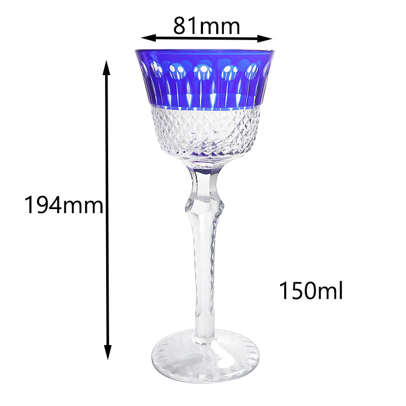 JP-097 150ml Hand Blown Dark Blue Color Cased Wine Glass With Hand Cut Lotus Deisgn Hock Glass Goblet